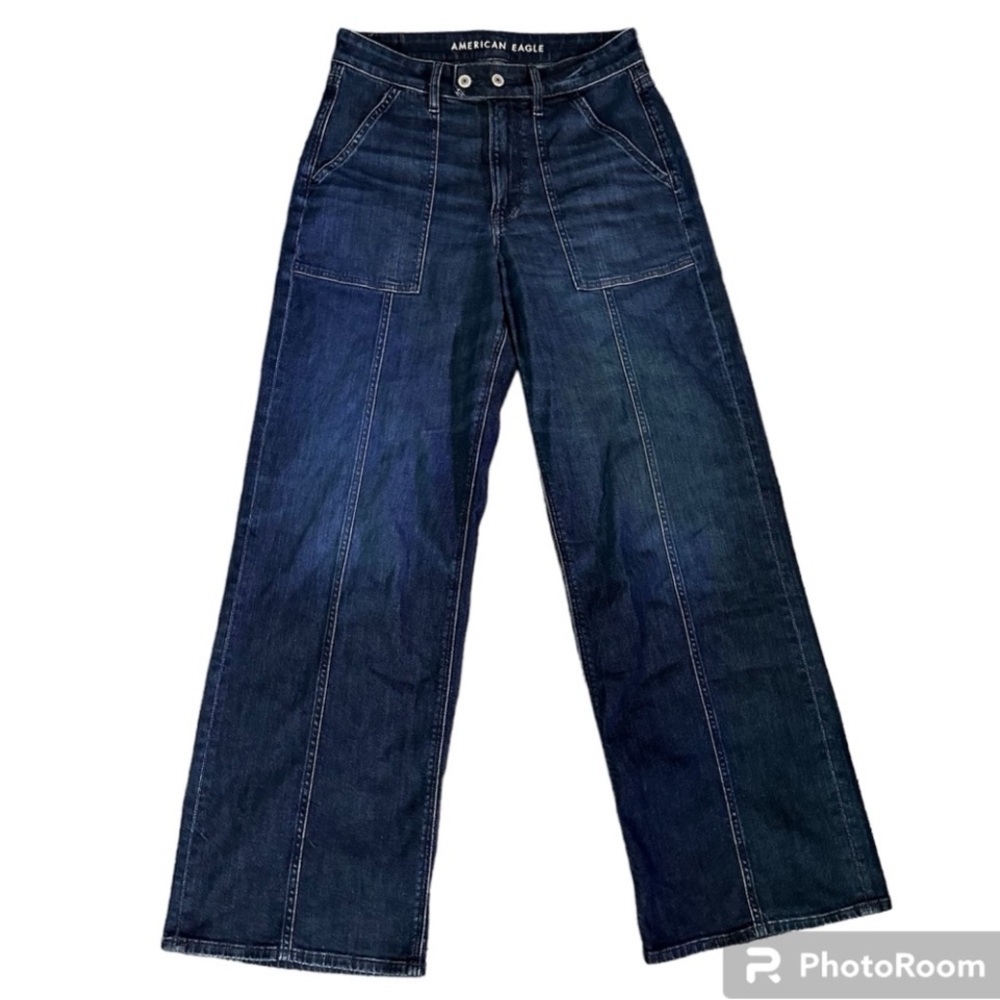 American Eagle Outfitters size 6 blue wash Super high -Rise Baggy wide leg - Picture 4 of 12